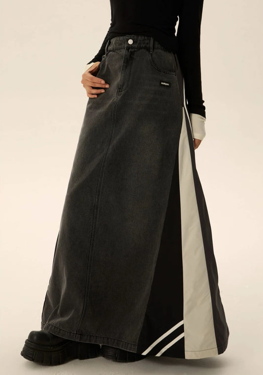 EZEK&STUDIO Vintage Splicing Denim Skirt