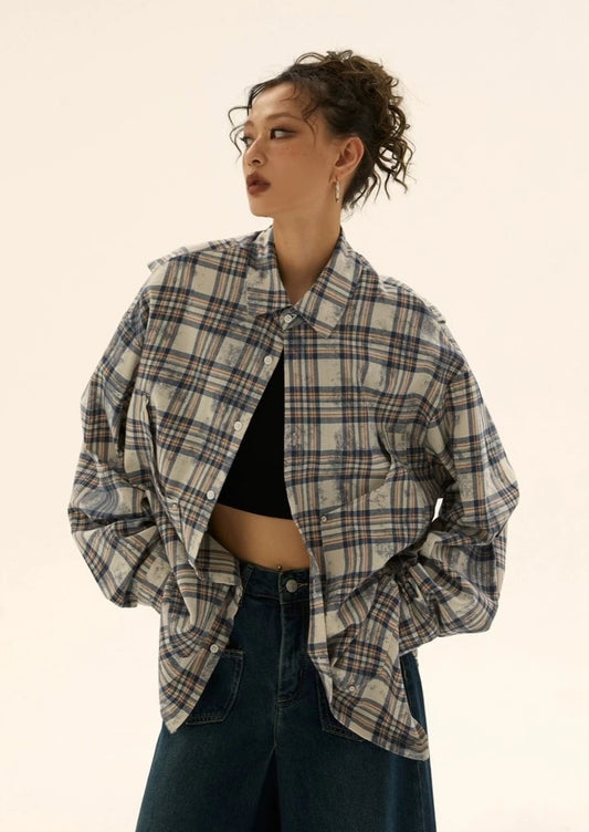 EZEK&STUDIO Retro Plaid Long-Sleeved Shirt