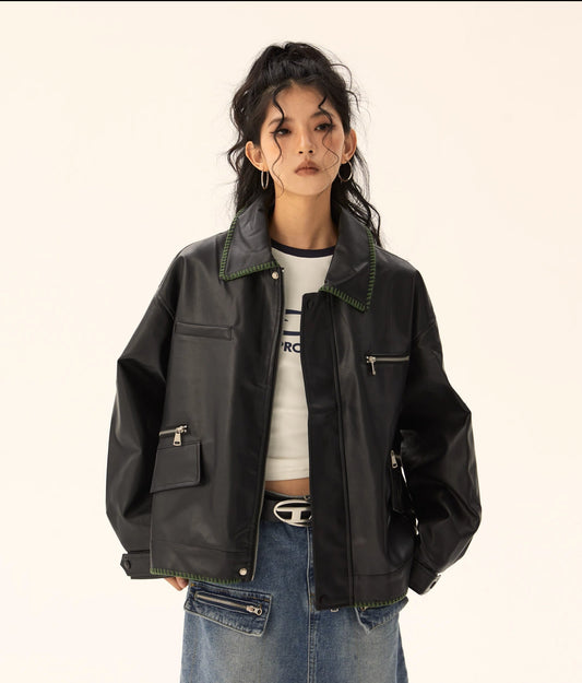 EZEK&STUDIO American Retro Black Leather Jacket