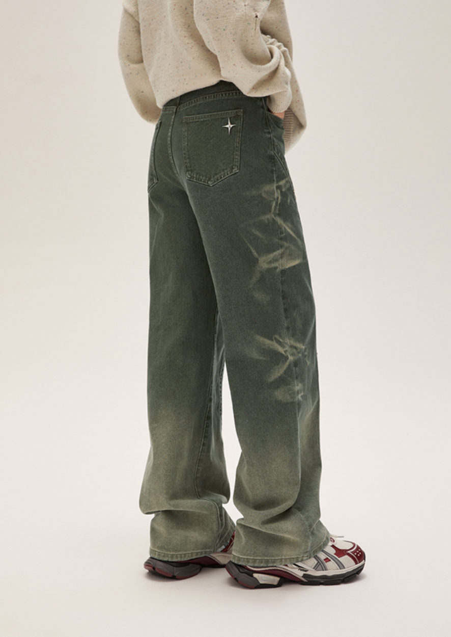 I’M ONE Washed Curve Patch Denim Pants