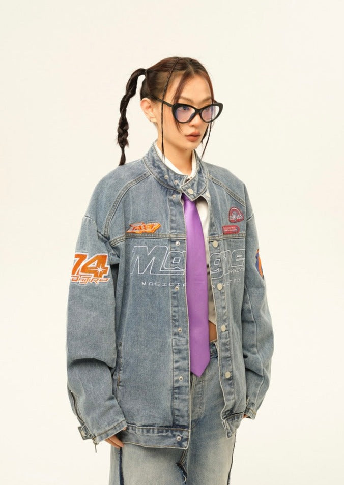 EZEK&STUDIO Stand Collar Denim Jacket