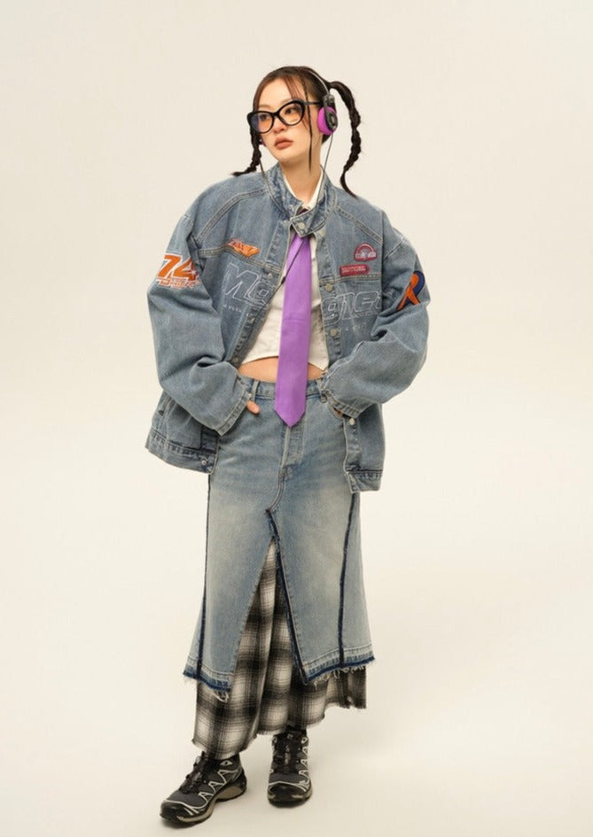 EZEK&STUDIO Stand Collar Denim Jacket