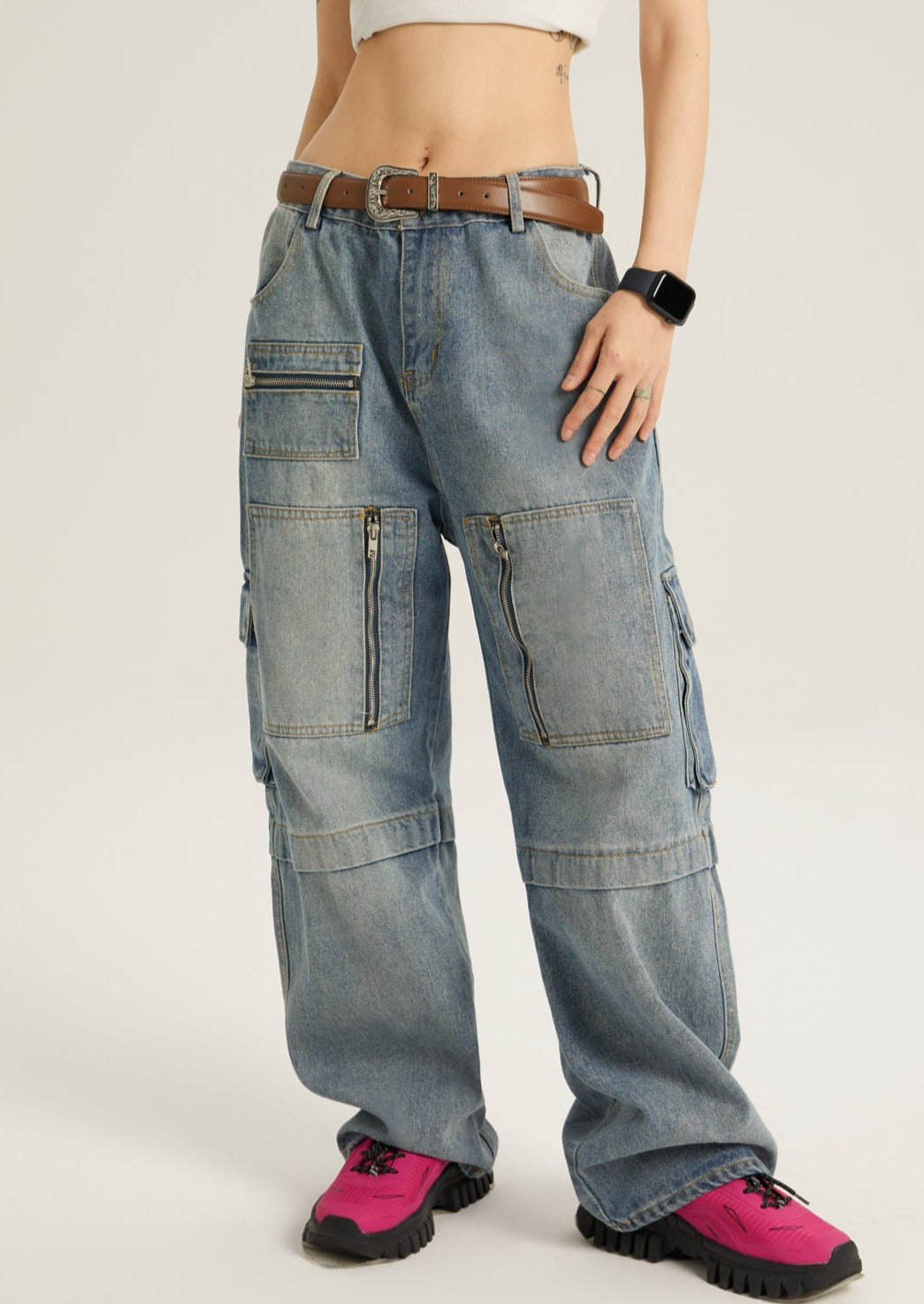 EZEK&STUDIO Zipper Cargo Denim Pants